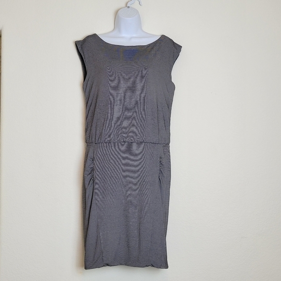 Athleta Westwood Dress Micro Stripe Gray Sleeveless Ruched Size M - Picture 4 of 14